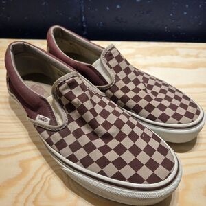 Vans Classic Burgundy Checkered Slip-On Shoes (Size 12)